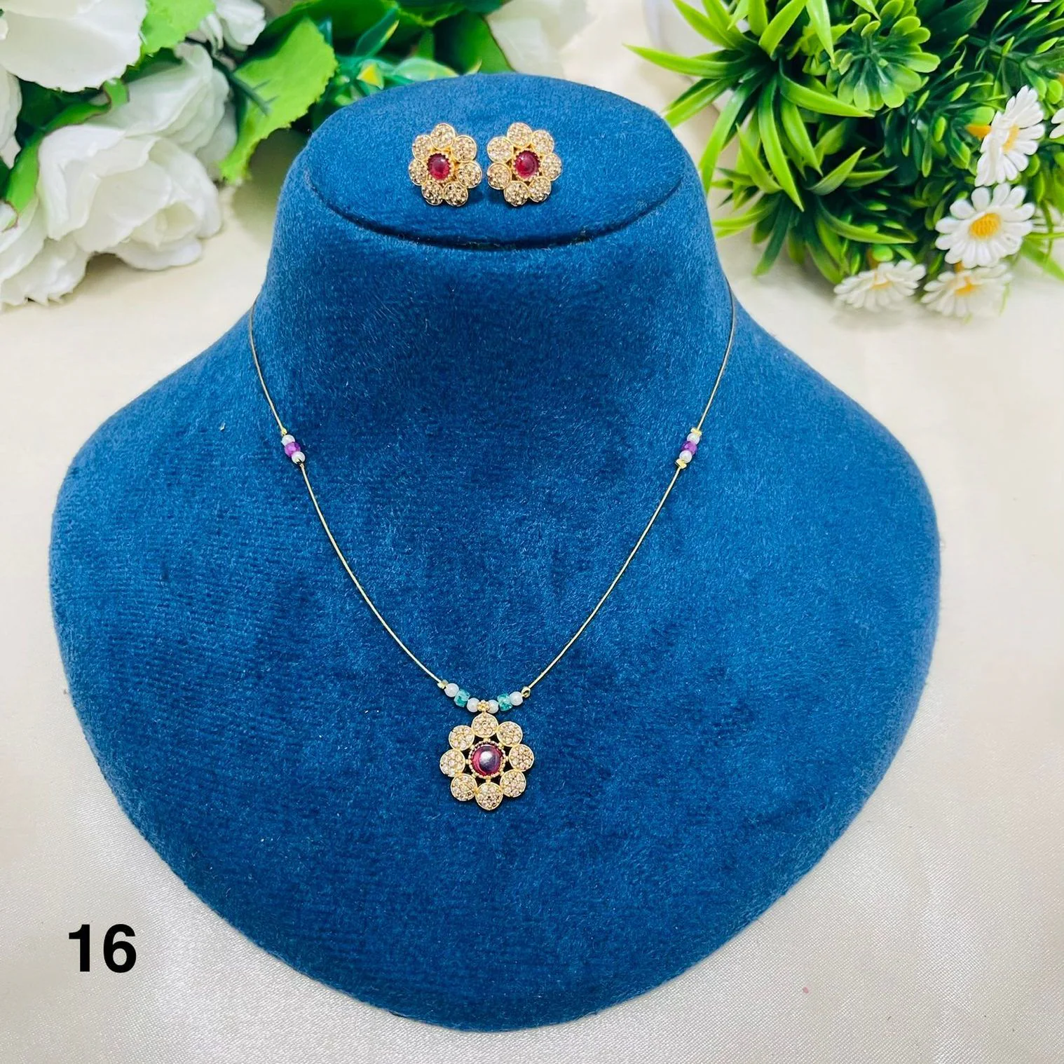 Ruby Bloom Minimal Pendant Necklace Set