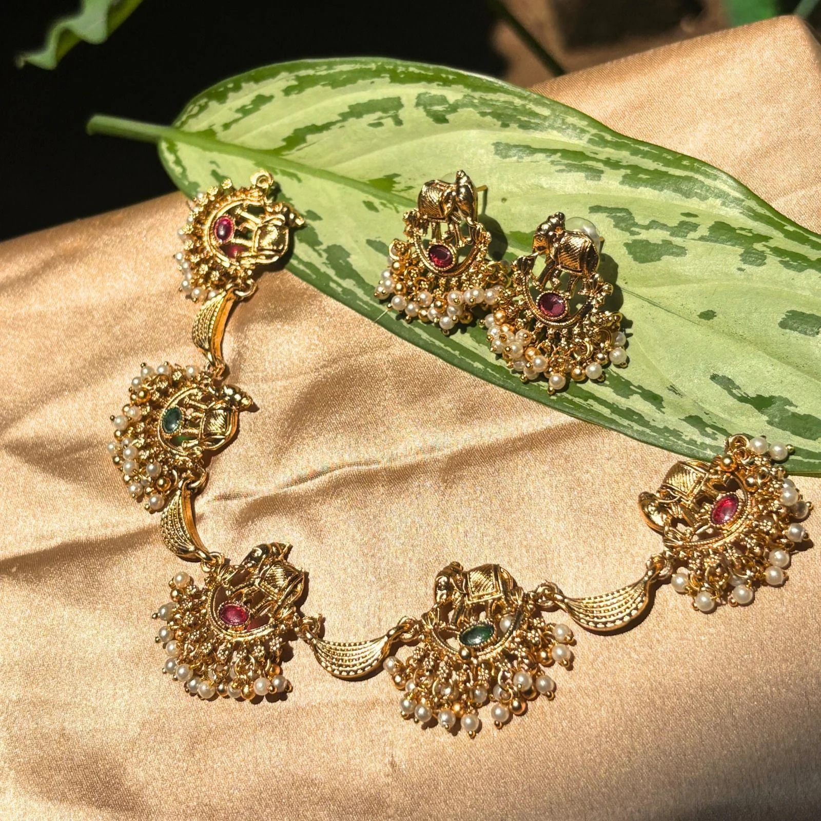 Royal Elephant Temple Necklace Set