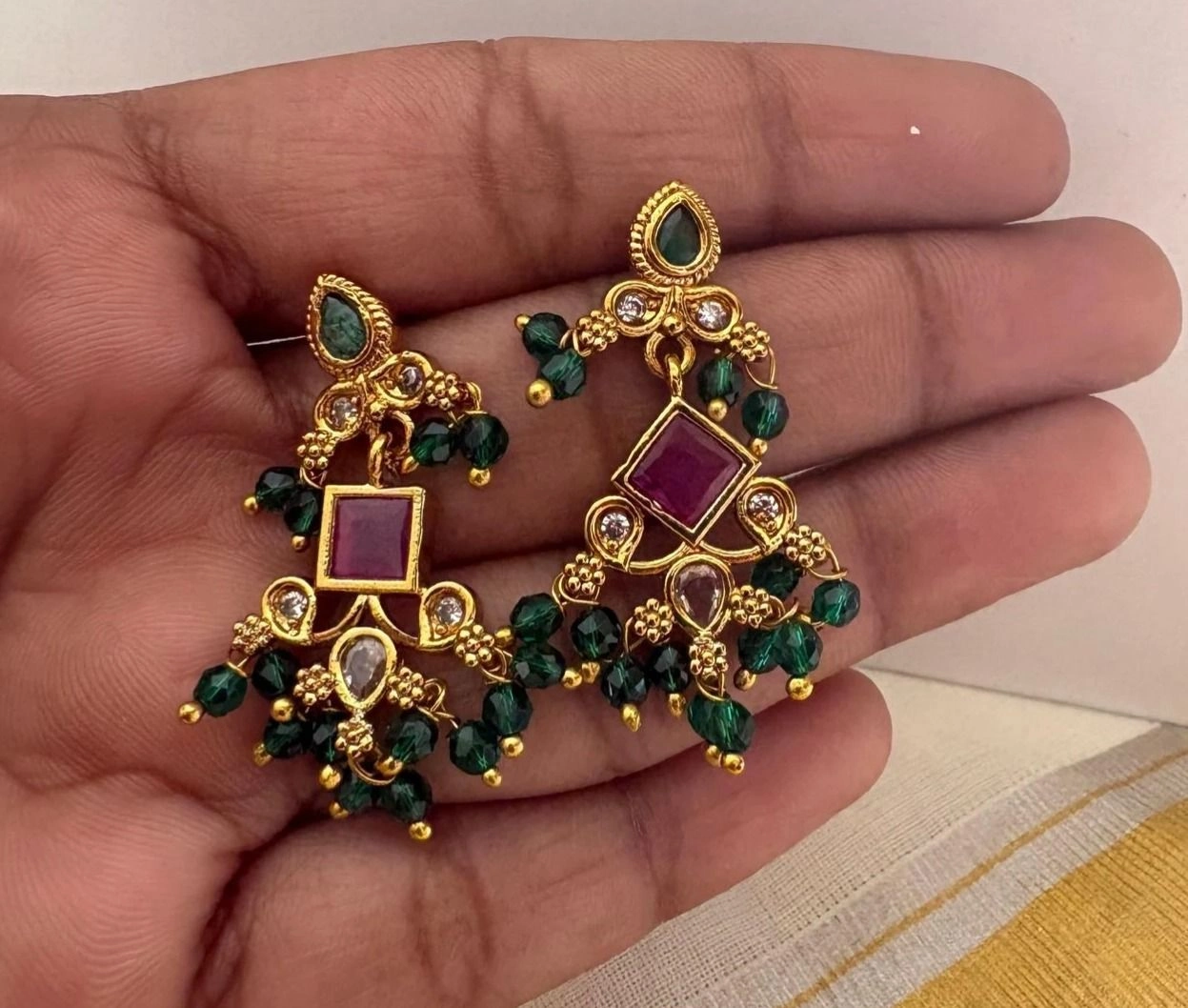 Malika Matte Gold Designer Chandbali Earrings – Elegant Ethnic Beaded Jewellery