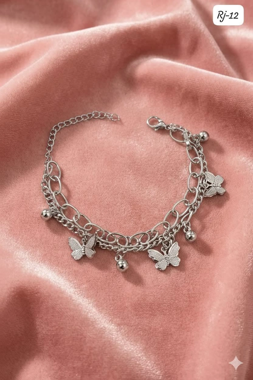 Butterfly Charm Layered Bracelet – Elegant Gold & Silver Designer Bracelet for Women