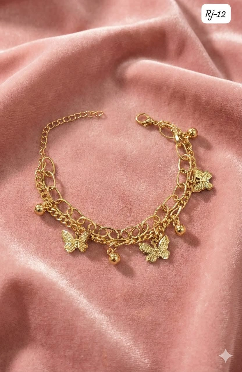 Butterfly Charm Layered Bracelet – Elegant Gold & Silver Designer Bracelet for Women