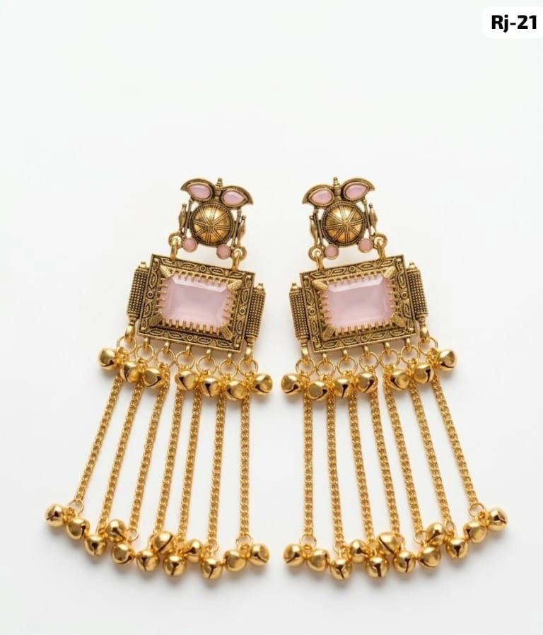 Royal Pink Temple Tassel Earrings – Premium Ethnic Designer Jhumka Earrings