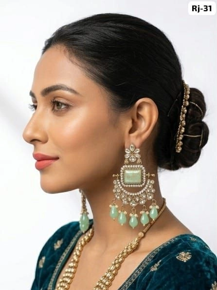 Royal Mint Pearl Chandbali Earrings – Premium Ethnic Designer Statement Earrings