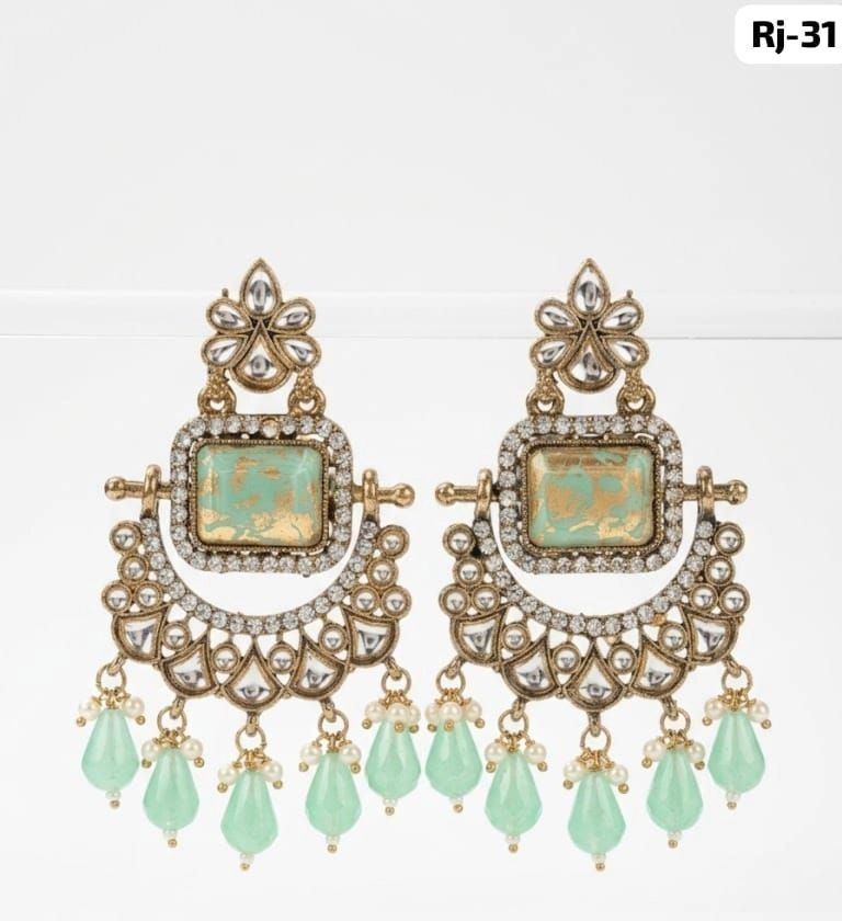 Royal Mint Pearl Chandbali Earrings – Premium Ethnic Designer Statement Earrings 2