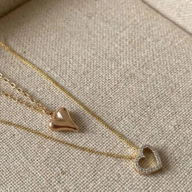 Elegant Double Heart Layered Necklace – Romantic Gold Finish Pendant Chain