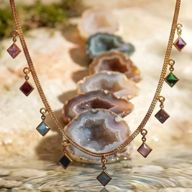 Celestial Multicolor Charm Necklace – Elegant Layered Gold Finish Pendant Chain