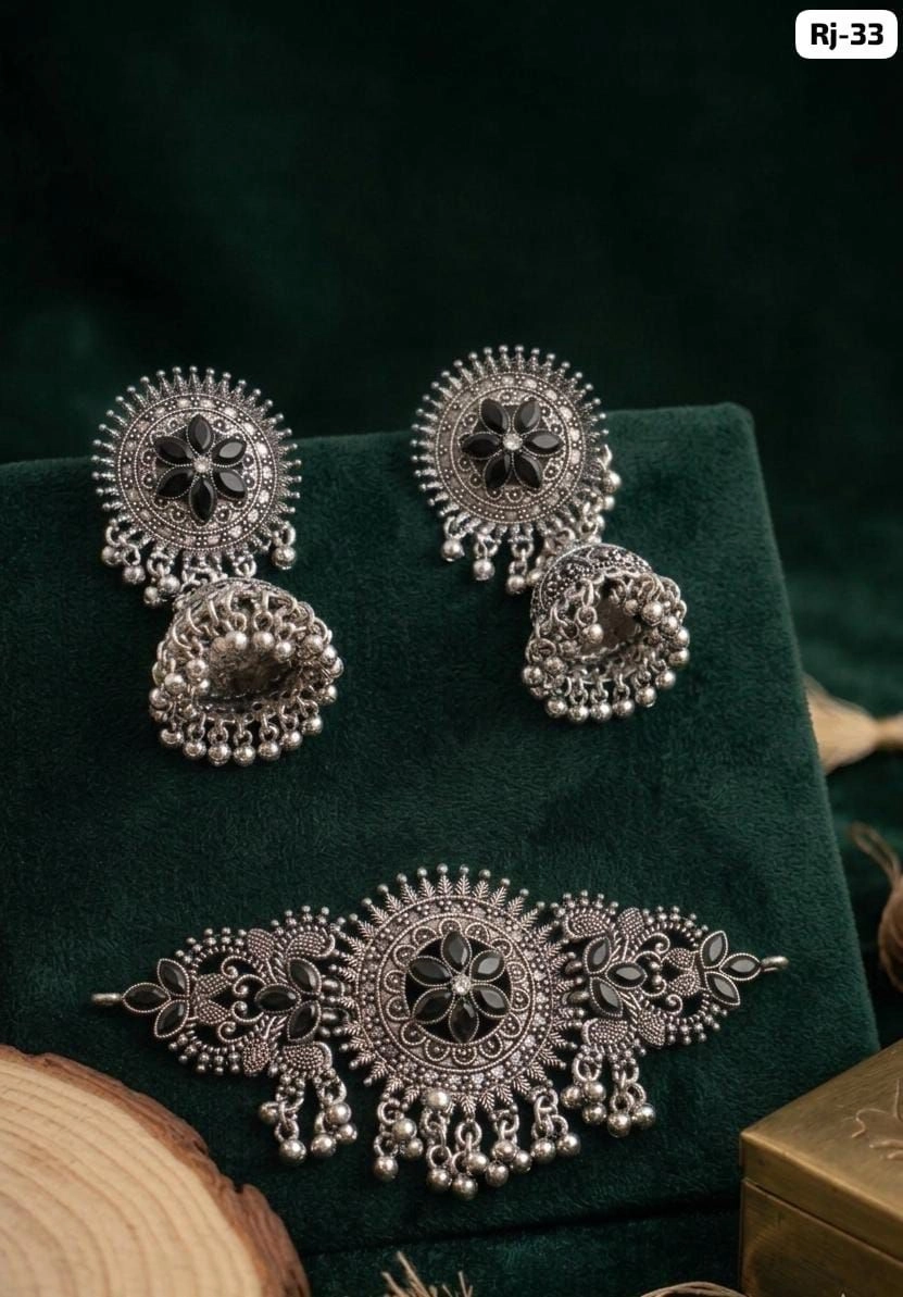 Royal Oxidised Floral Choker Set – Antique Jhumka Choker Jewellery 3