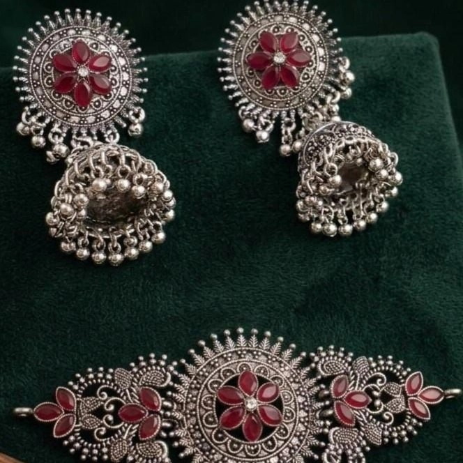 Royal Oxidised Floral Choker Set – Antique Jhumka Choker Jewellery 4