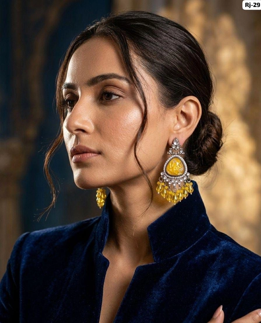 Royal Crystal Drop Chandbali Earrings – Designer Multicolor Statement Earrings