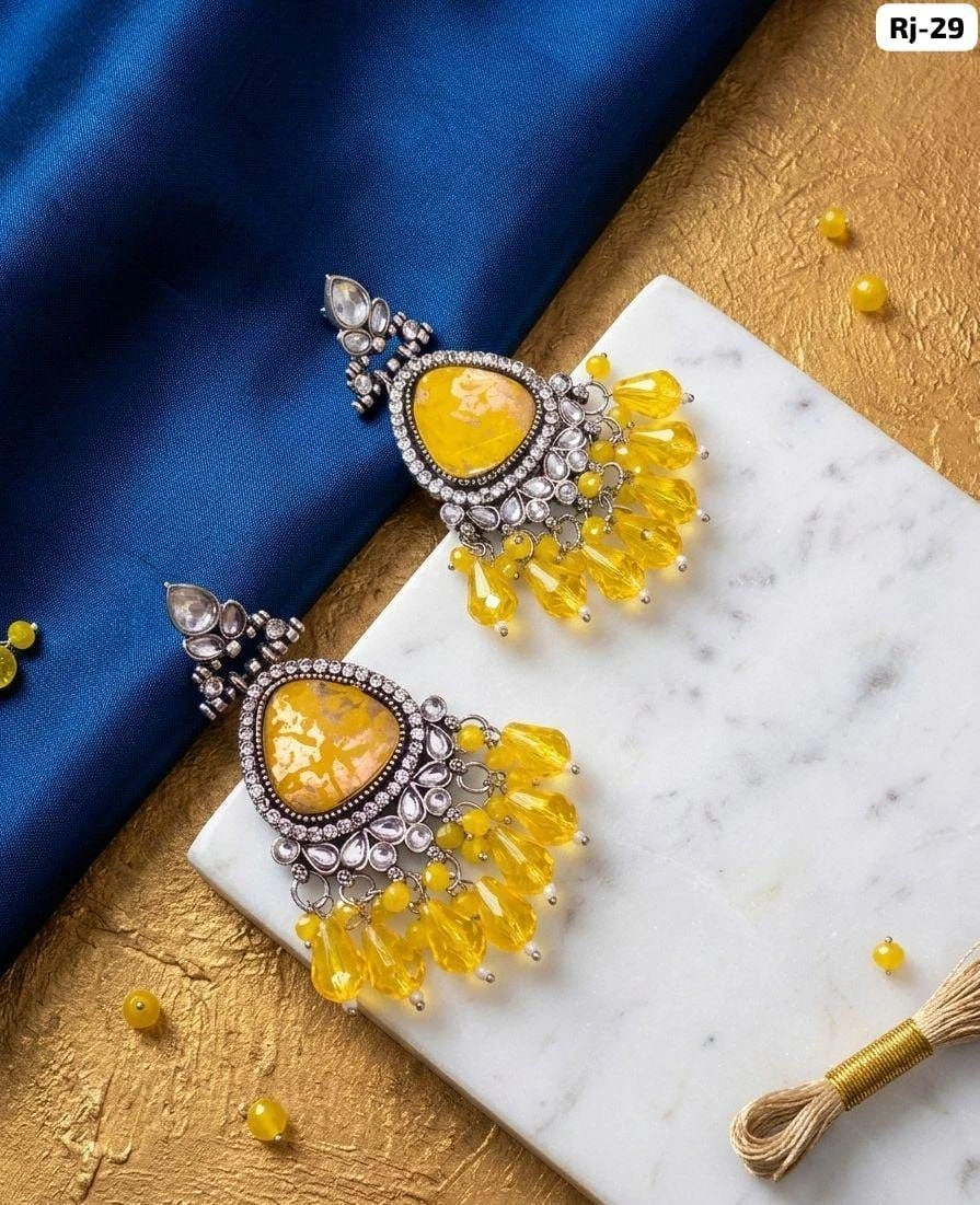 Royal Crystal Drop Chandbali Earrings – Designer Multicolor Statement Earrings