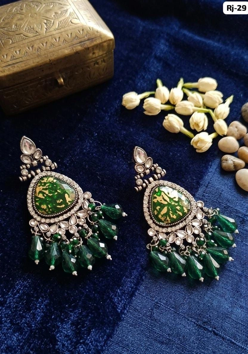 Royal Crystal Drop Chandbali Earrings – Designer Multicolor Statement Earrings