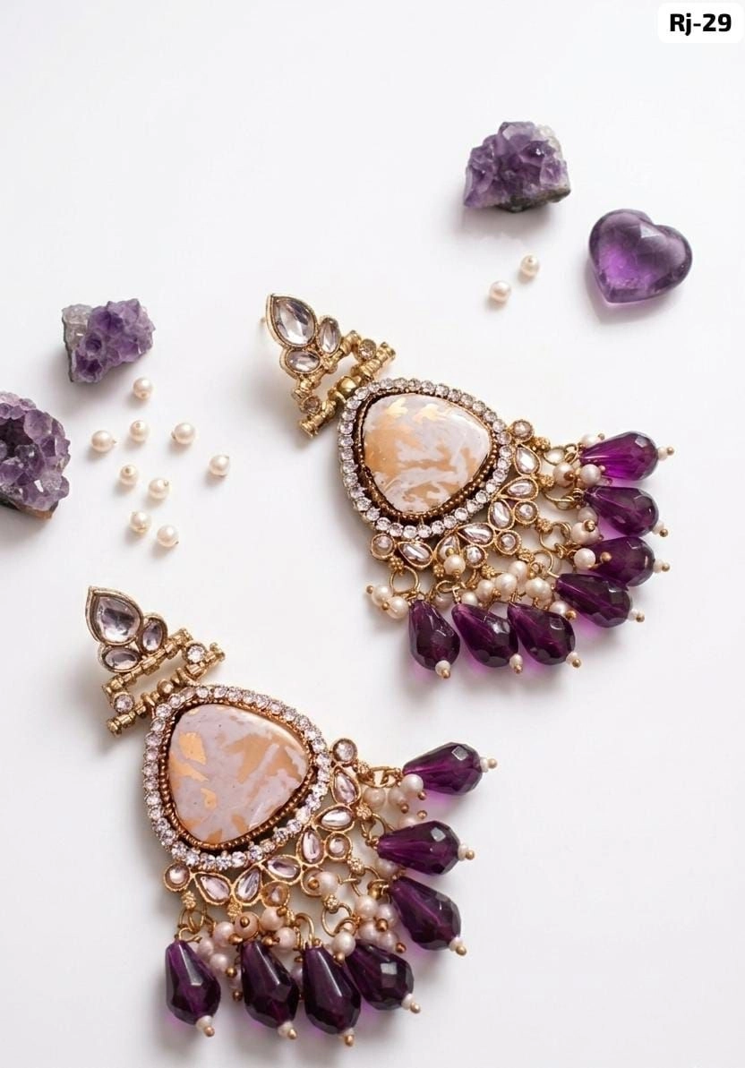 Royal Crystal Drop Chandbali Earrings – Designer Multicolor Statement Earrings