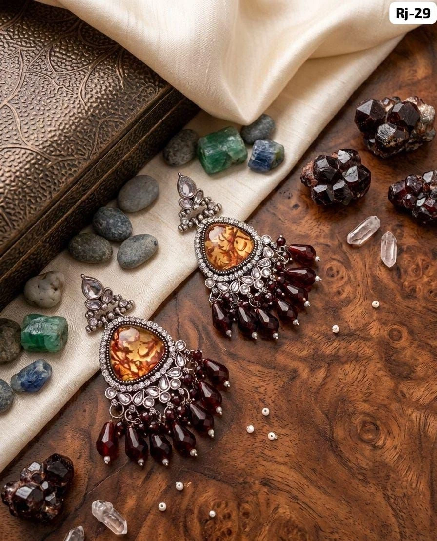 Royal Crystal Drop Chandbali Earrings – Designer Multicolor Statement Earrings