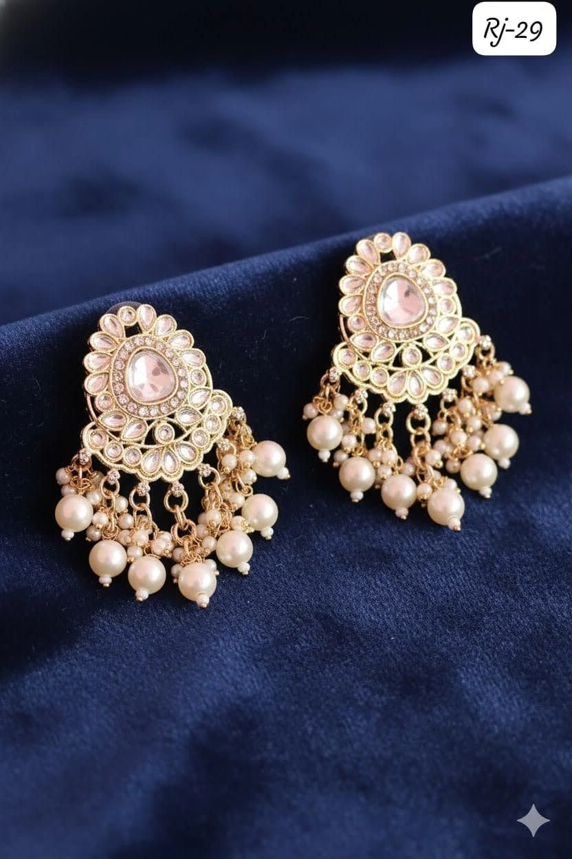 Royal Pearl Chandbali Earrings – Elegant Kundan Pearl Drop Statement Jewellery 2