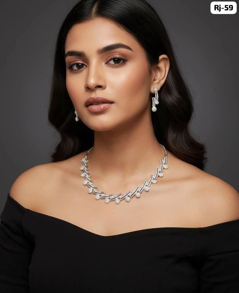 Diamond Sparkle Elegant Necklace Set – Premium Silver Finish Party Wear Jewellery