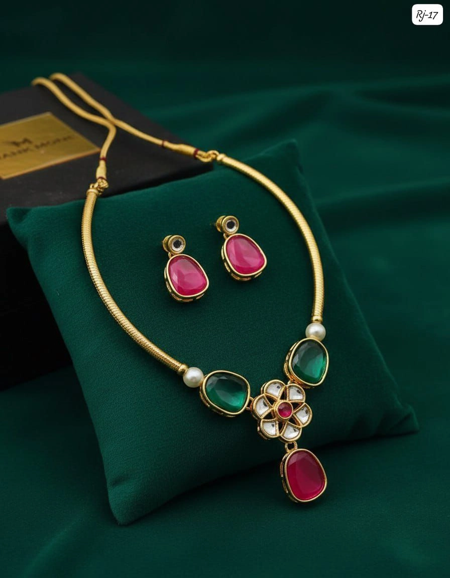 Royal Emerald Ruby Kundan Necklace Set – Elegant Traditional Designer Jewellery 2