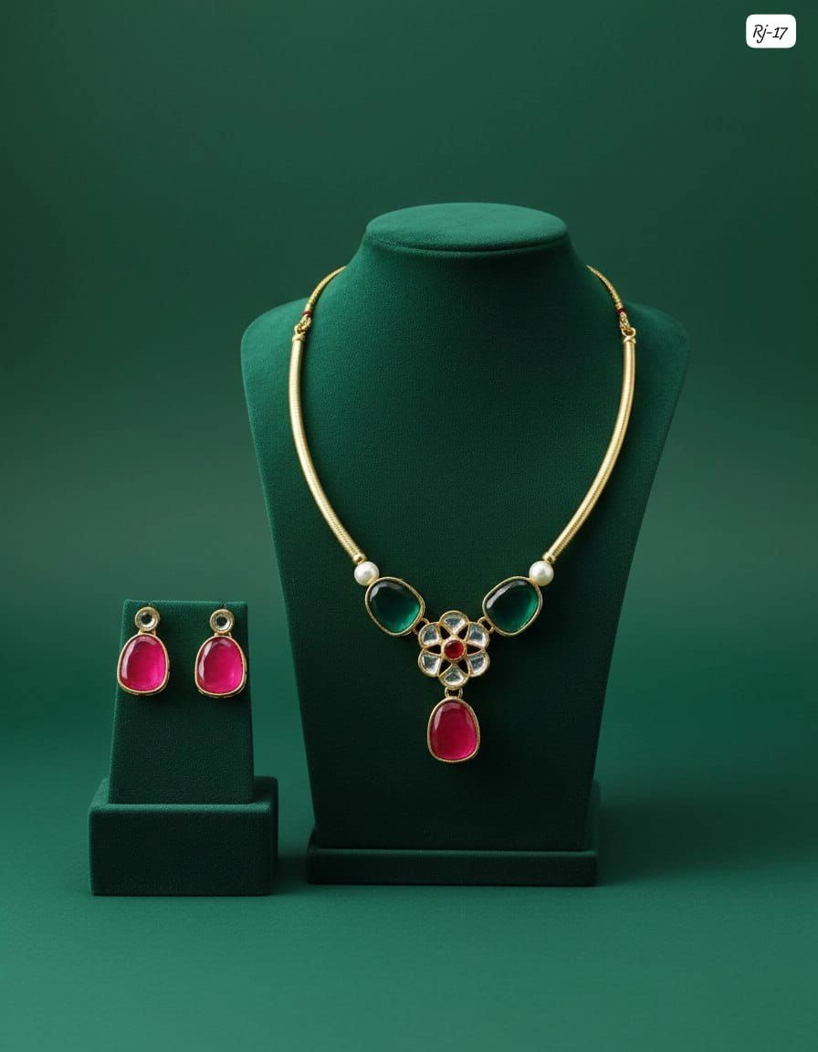 Royal Emerald Ruby Kundan Necklace Set – Elegant Traditional Designer Jewellery 3