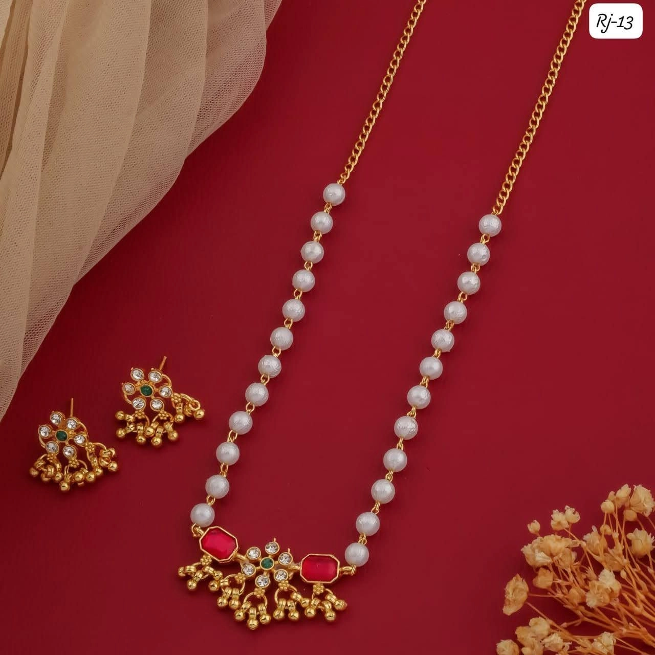 Royal Pearl Temple Necklace Set – Traditional Gold Finish Designer Jewellery