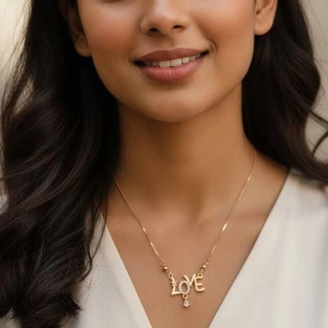 Elegant Love Letter Pendant Necklace – Minimal Romantic Gold Finish Jewellery