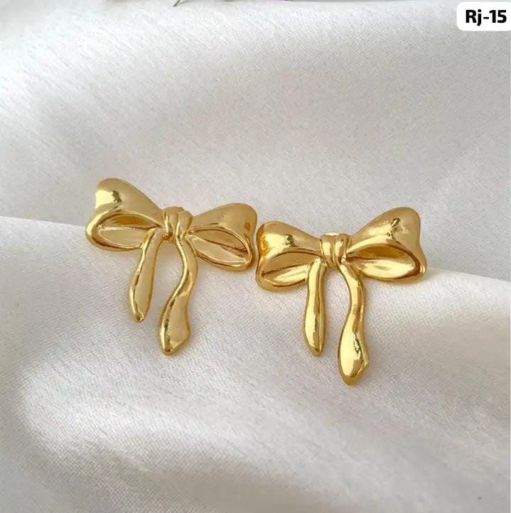 Elegant Golden Bow Stud Earrings – Minimal Chic Designer Jewellery 2