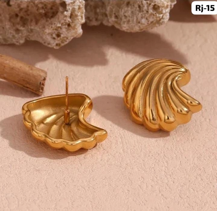 Golden Wave Shell Stud Earrings – Elegant Minimal Designer Jewellery