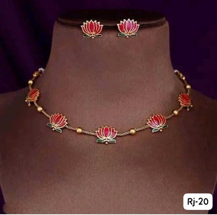 Elegant Lotus Designer Necklace Set – Traditional Floral Gold Finish Jewellery 2