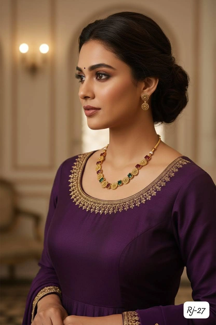 Royal Antique Floral Necklace Set – Traditional Gold Finish Designer Jewellery