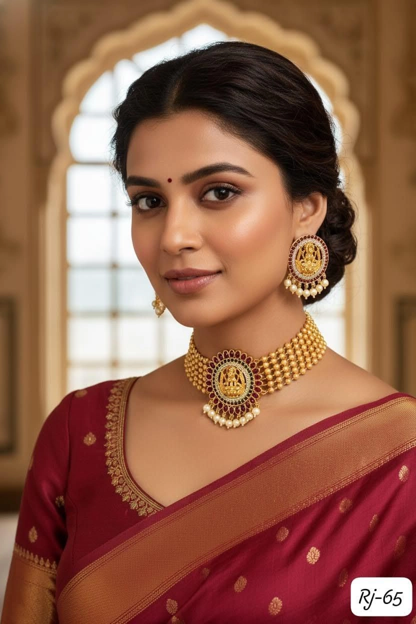 Royal Temple Lakshmi Choker Set – Traditional Gold Finish Bridal Jewellery