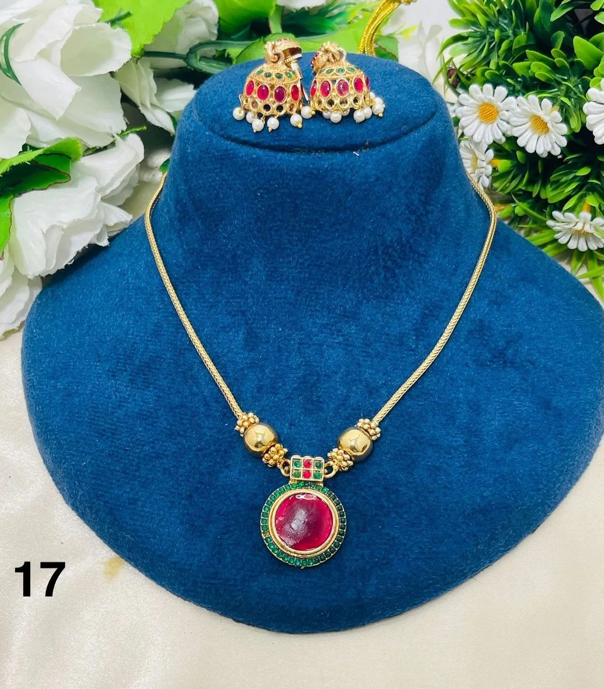 Royal Ruby Pendant Necklace Set – Elegant Traditional Gold Look Jewellery