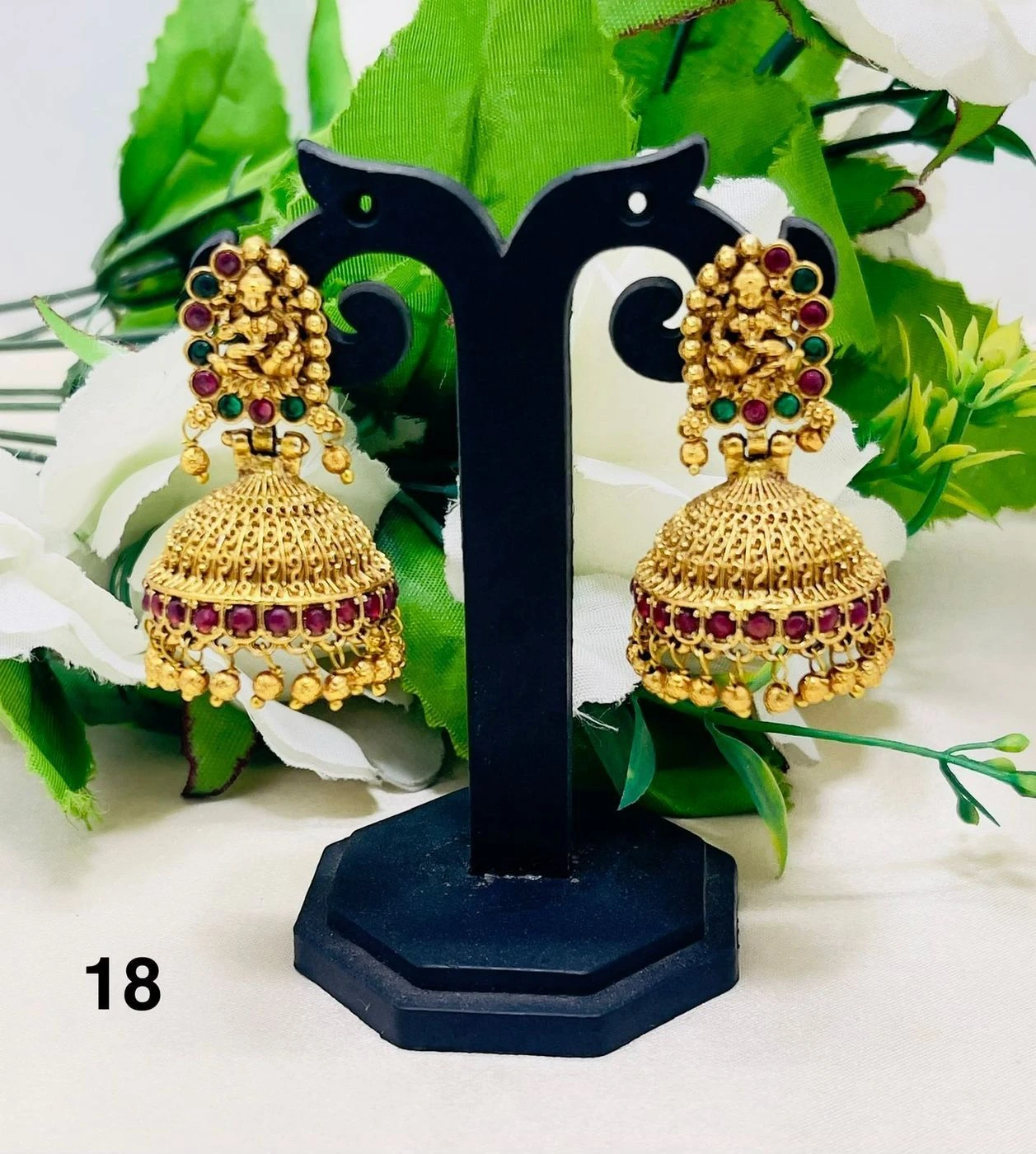 Royal Temple Jhumka Earrings – Antique Gold Ruby Green Traditional Jewellery