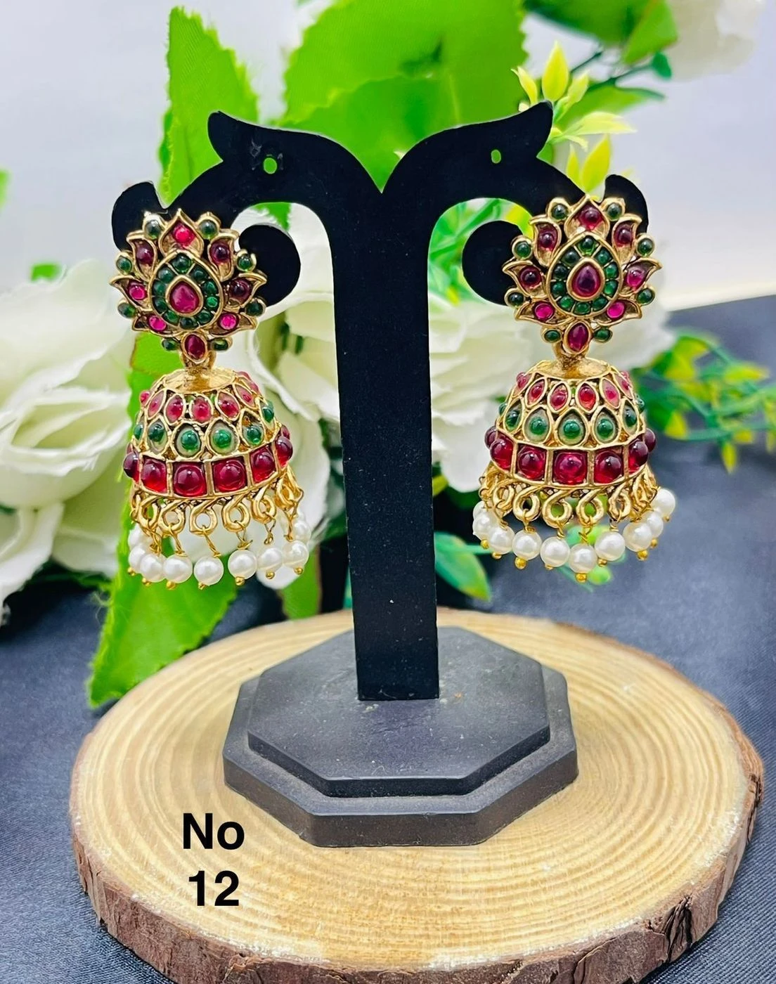 Royal Ruby Emerald Jhumka Earrings – Antique Gold Traditional Temple Jewellery