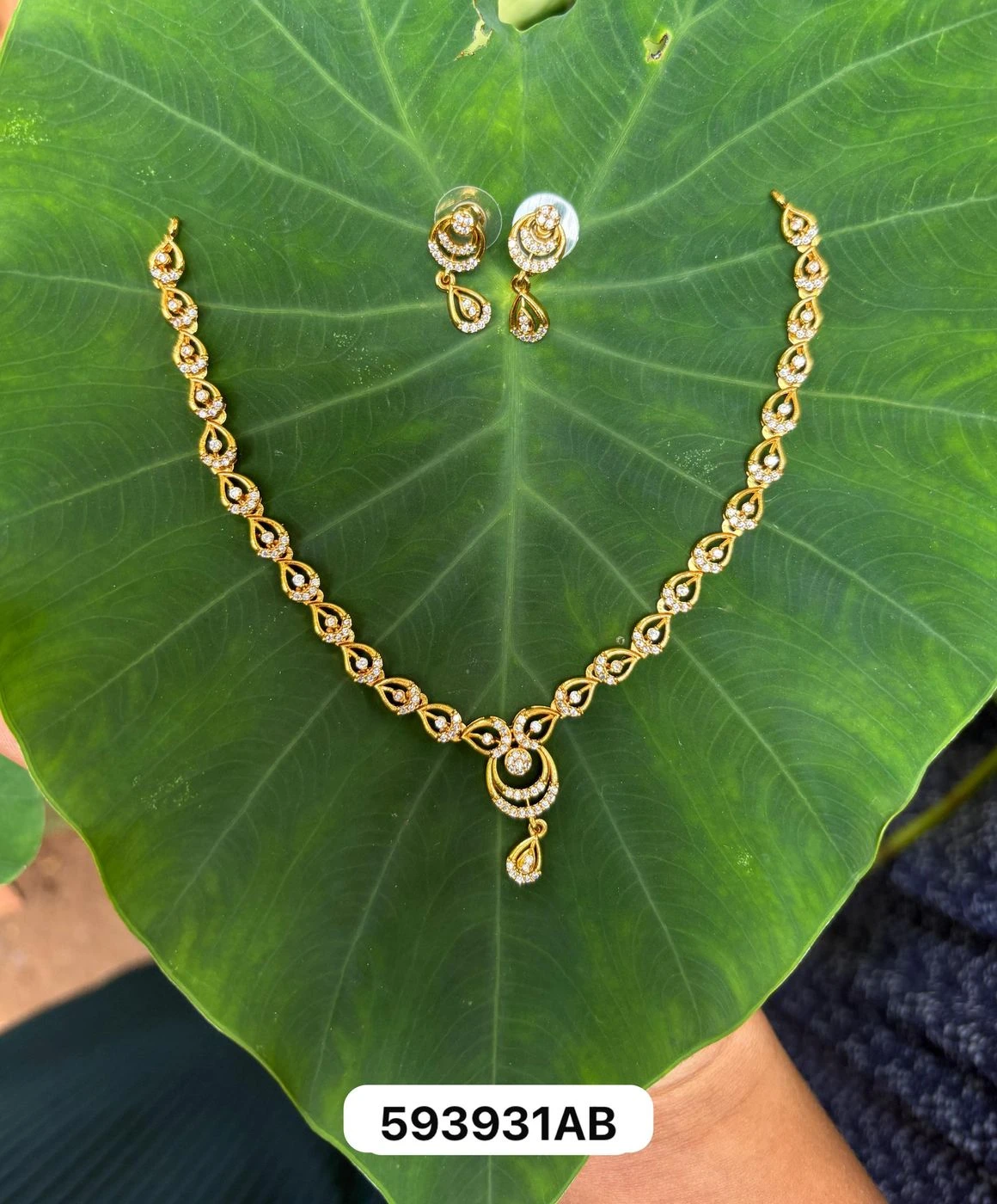 Elegant Teardrop Stone Necklace Set – Minimal Gold Look Daily Wear Jewellery with Matching Earrings