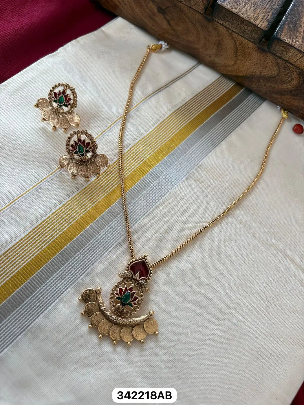 Lotus Lakshmi Coin Pendant Necklace Set