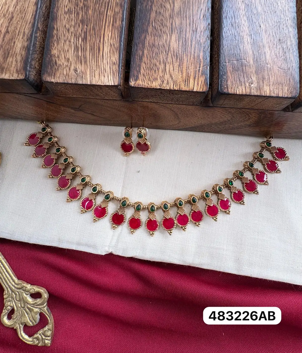 Vishu Mandaram Ruby-Green Temple Necklace Set | Premium Kerala Festive Jewellery