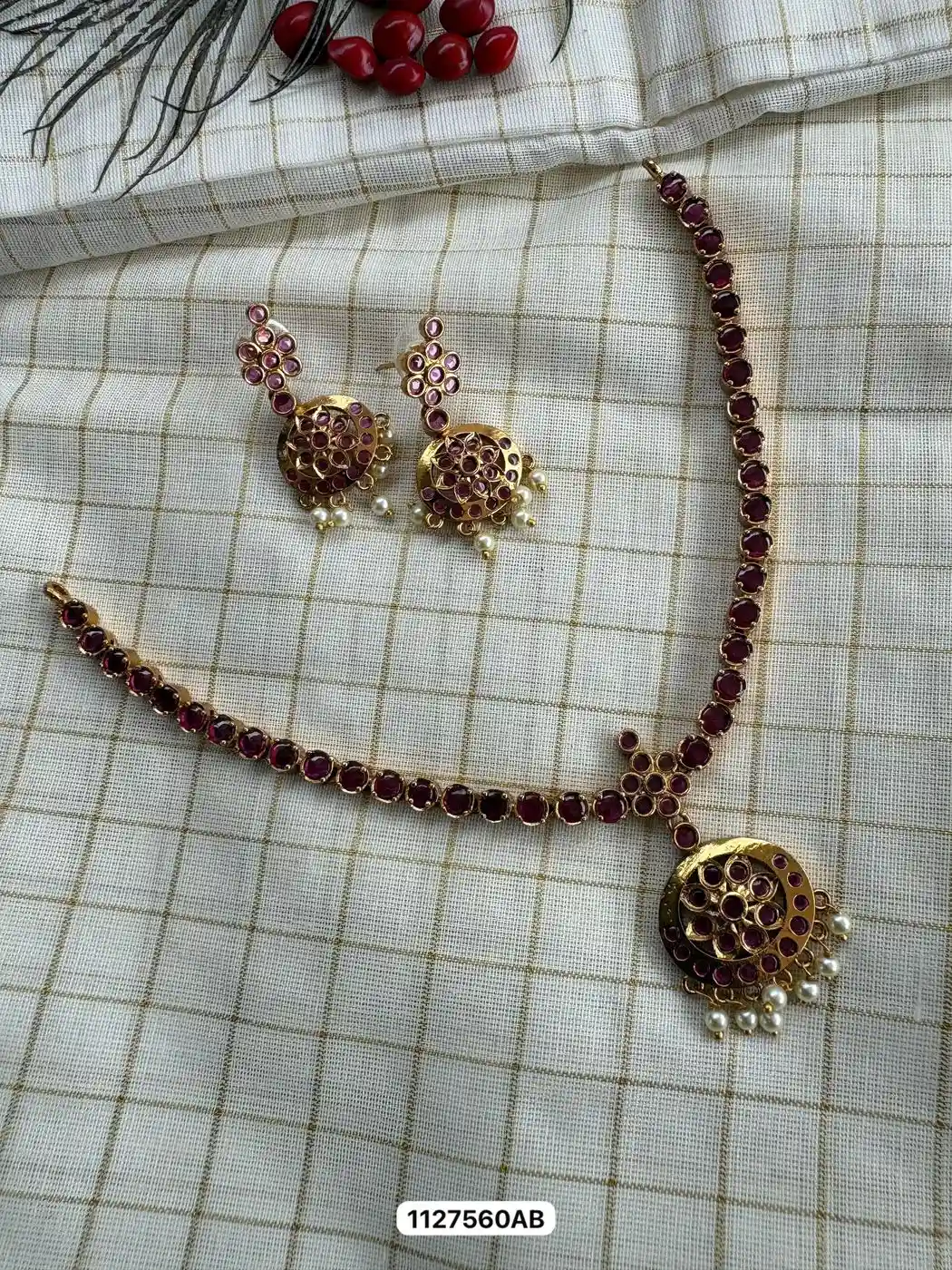 Vishu Mayoora Emerald Temple Necklace Set | Premium Kerala Festive Jewellery 3