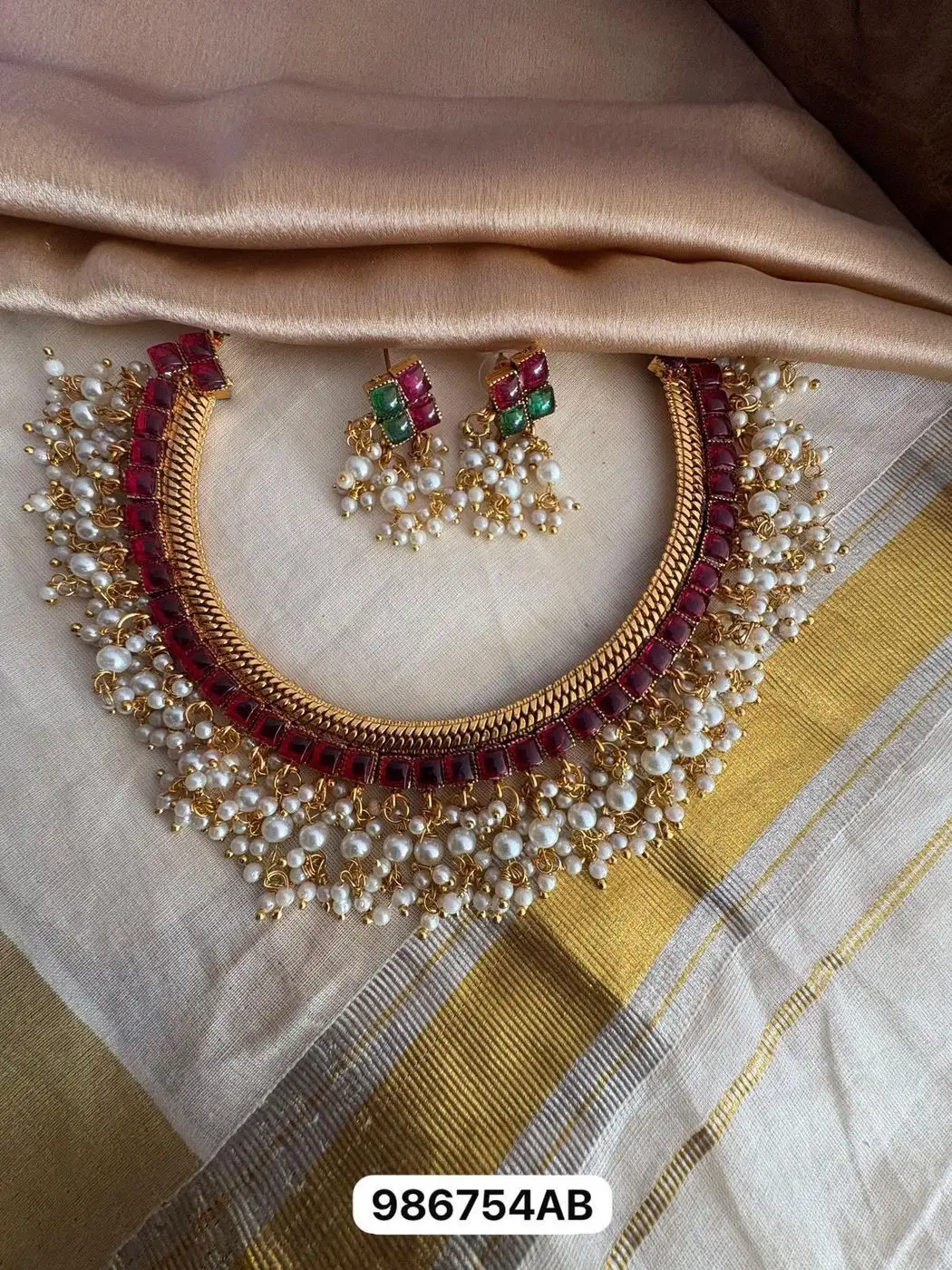 Vishu Special Reversible Pearl Choker