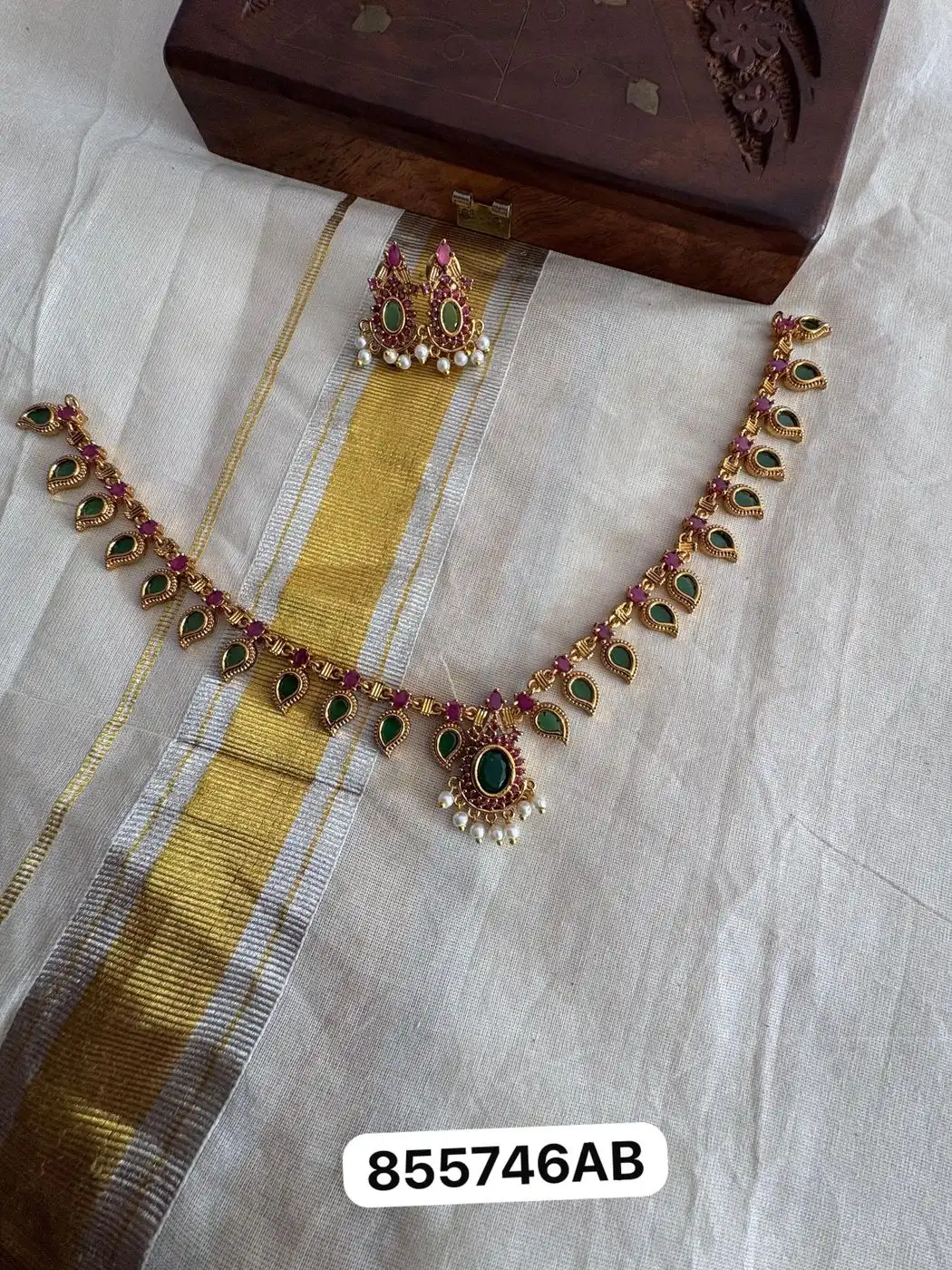 Emerald Ruby Drop Necklace Set