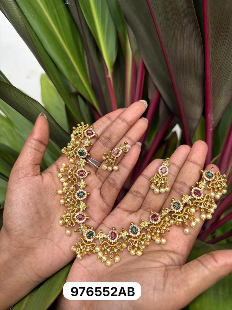 Poornima Royal Pearl Temple Necklace Set