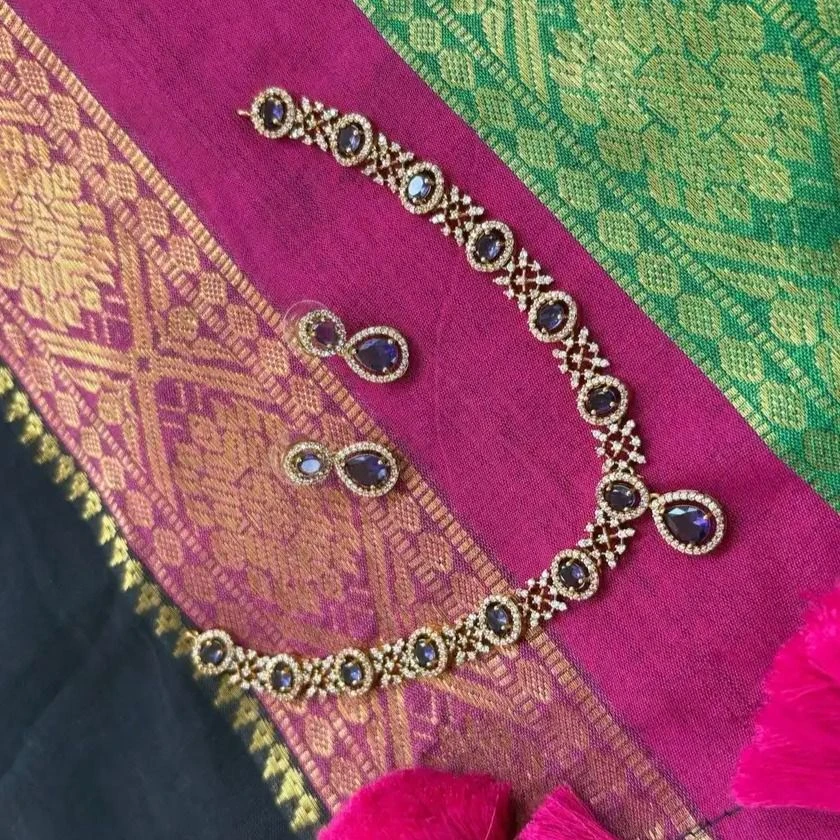 Sneha Royal Violet Stone Necklace Set | Elegant Traditional Jewellery for Women 2