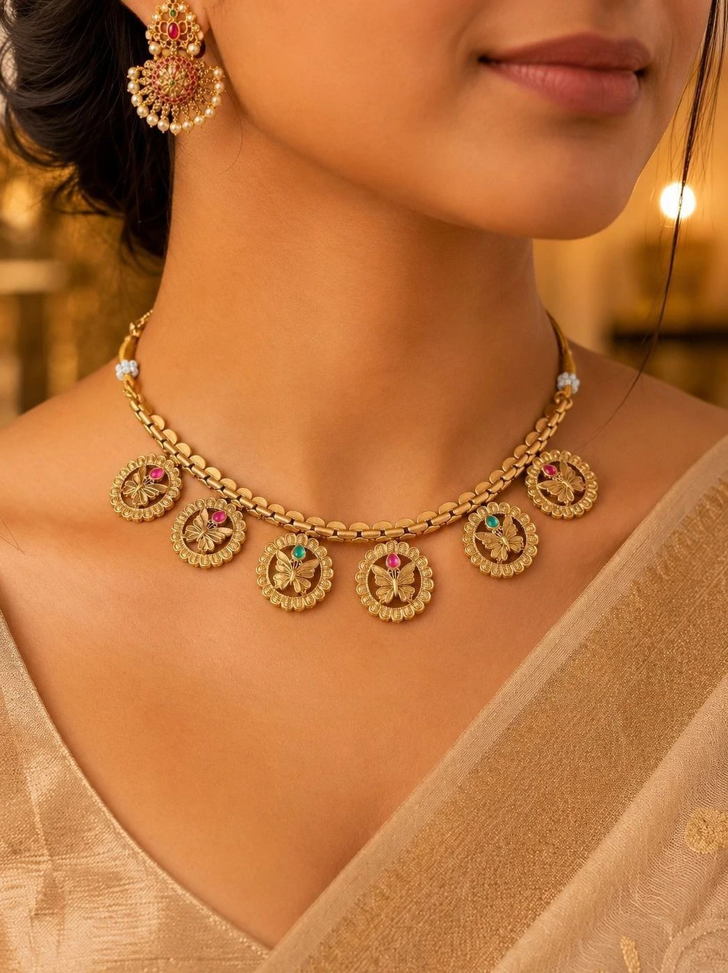 Butterfly Charm Gold Necklace Set 1