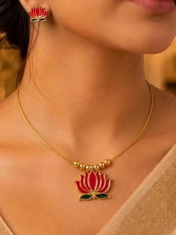 Invisible Lotus Matte Gold Necklace Set – Elegant Ethnic Jewellery for Women 1