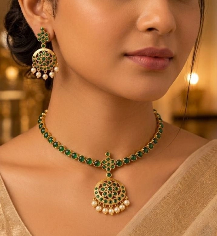 Vishu Mayoora Emerald Temple Necklace Set | Premium Kerala Festive Jewellery 1