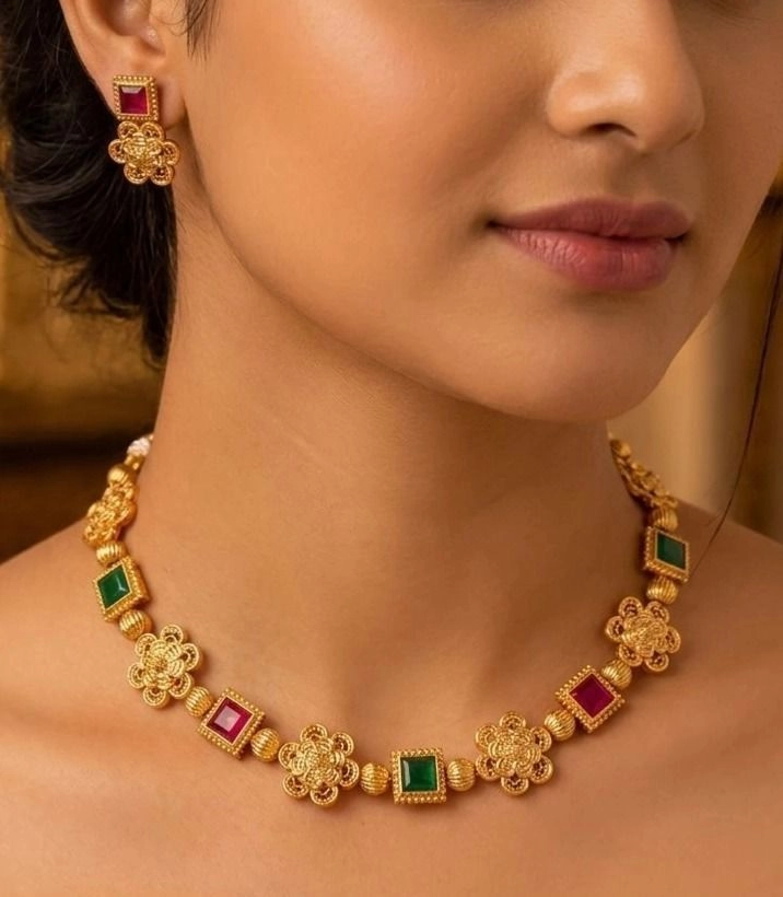 Vishu Special Dayza Floral Necklace Set 1