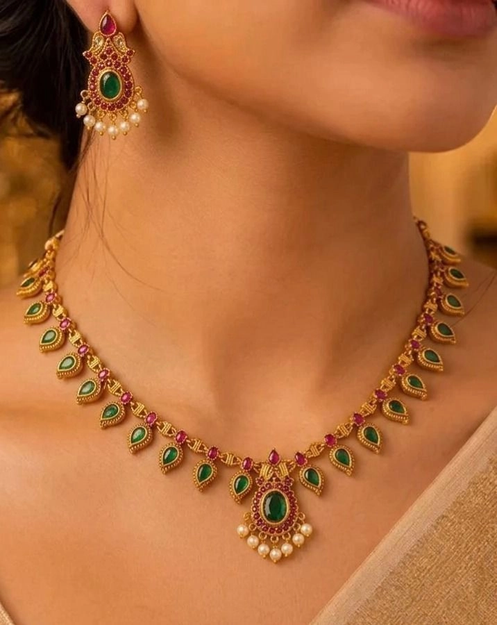 Emerald Ruby Drop Necklace Set 1