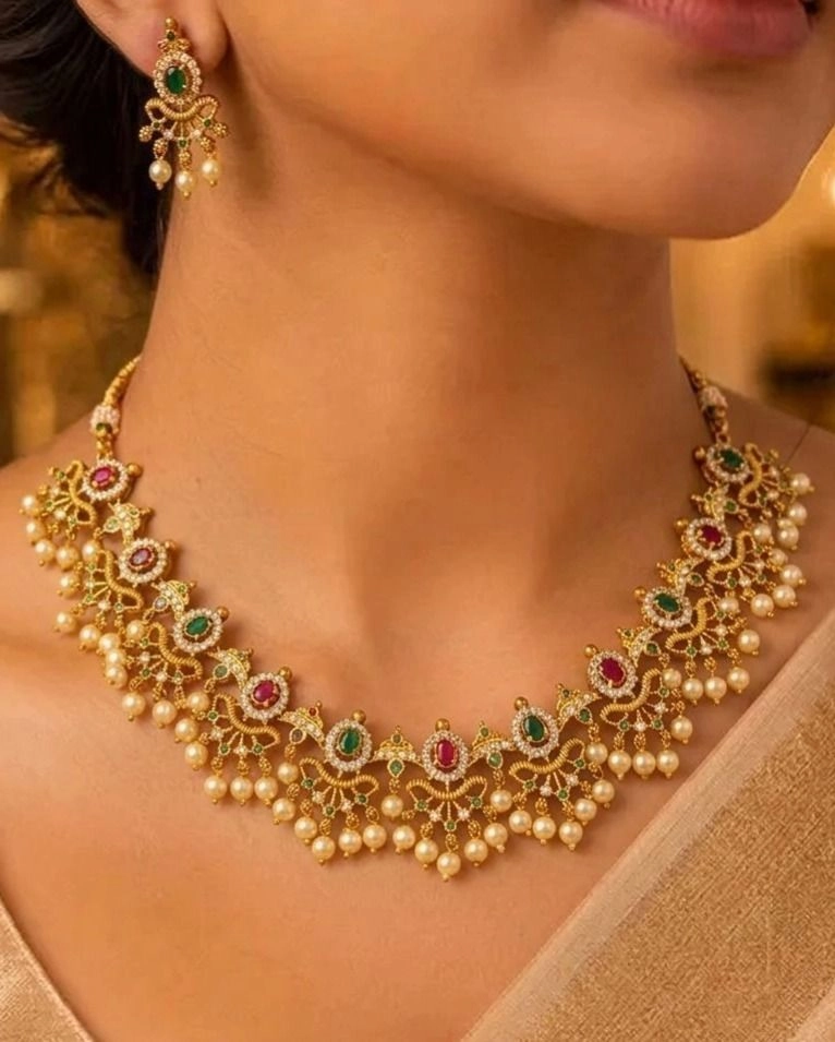 Poornima Royal Pearl Temple Necklace Set 1