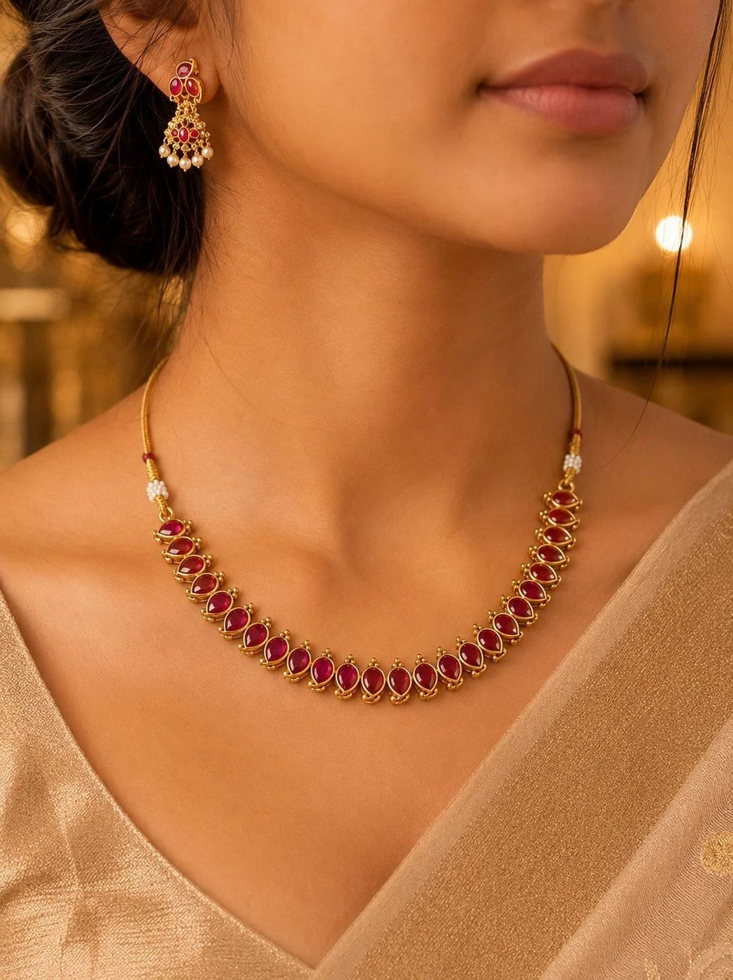 Royal Mango Stone Necklace Set – Premium Traditional Kerala Jewellery for Women 1