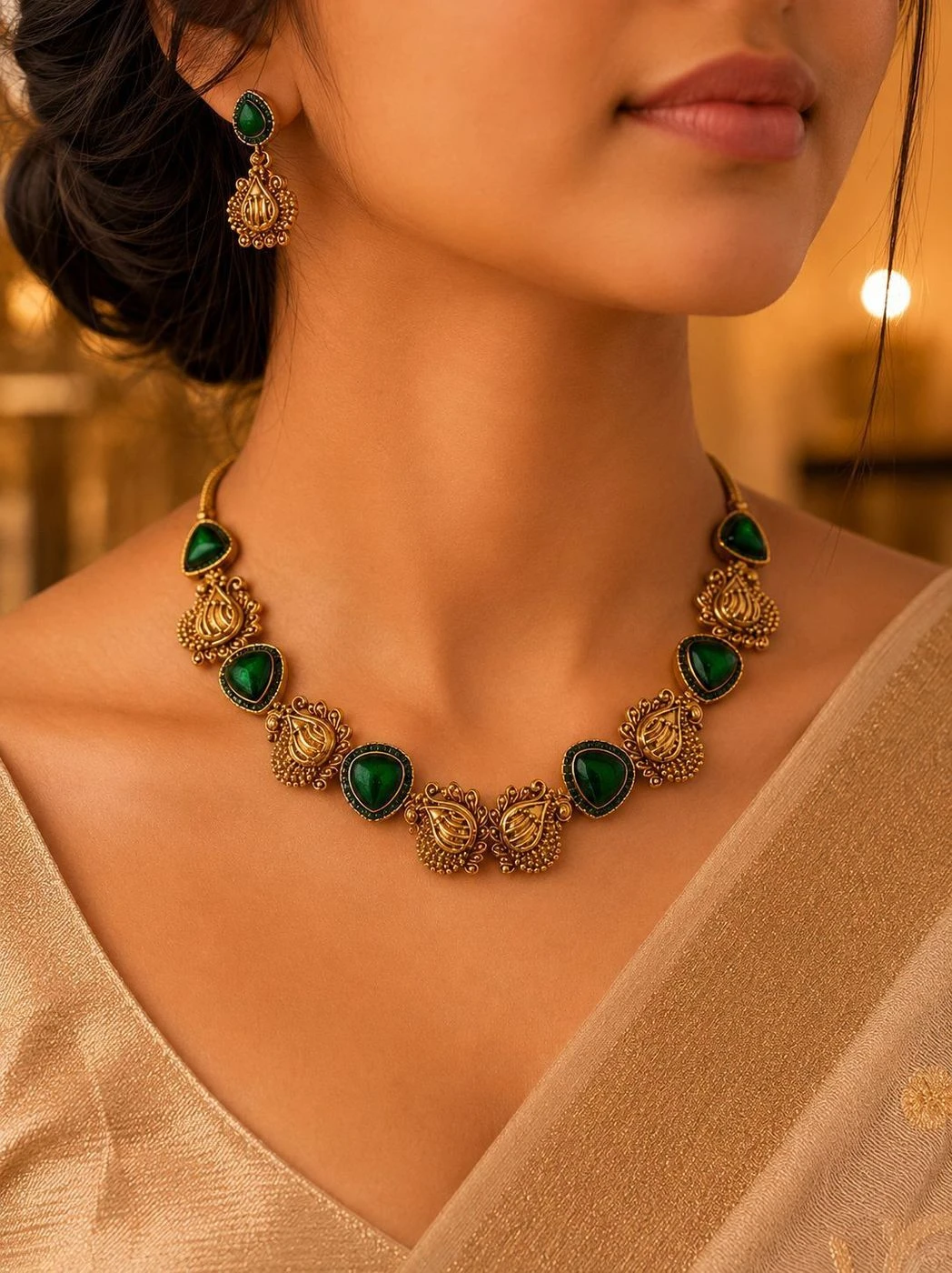 Emerald Peacock Antique Neck Set 1