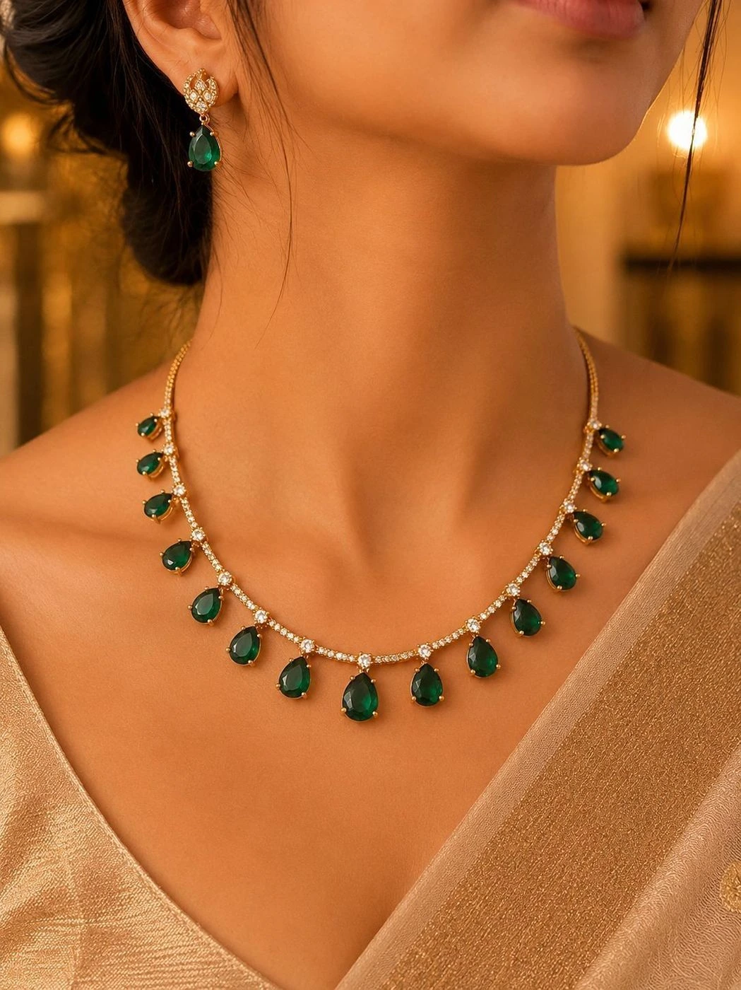 Royal Teardrop Stone Necklace Set 1