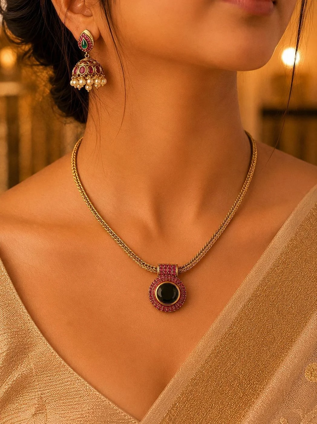 Emerald Glow Pendant Necklace Set 1