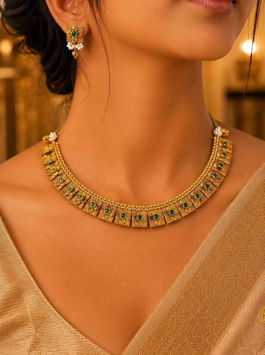 Pavizha Classic Gold Necklace Set 1